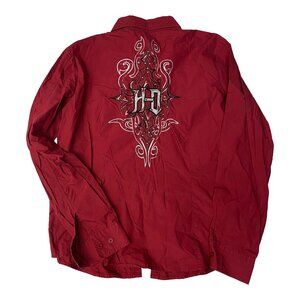 Harley Davidson Button Up Women XL Red Shirt Embroidered Logos